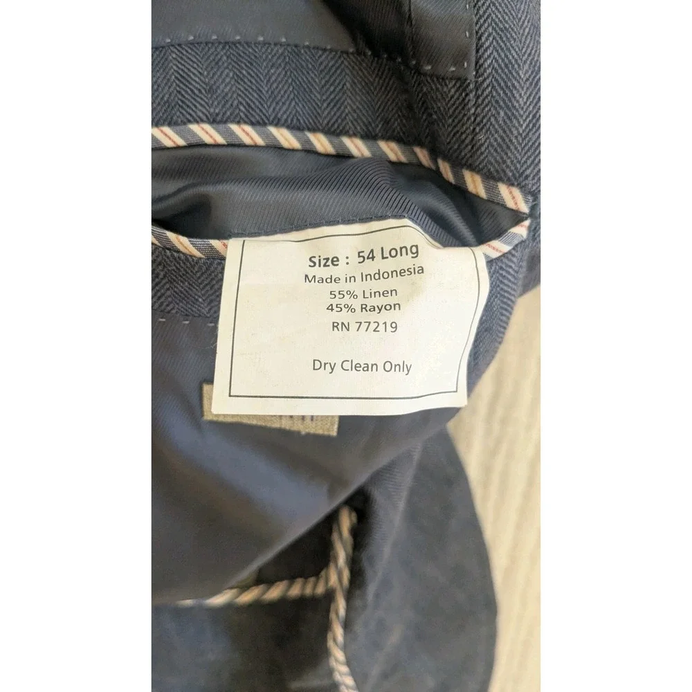 Egara 54L Slim Fit Linen Rayon Blend Blazer Unstructured Blue Herringbone Summer